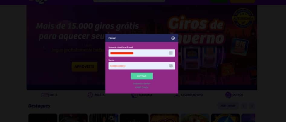 Login e acesso a conta playUZU Brasil