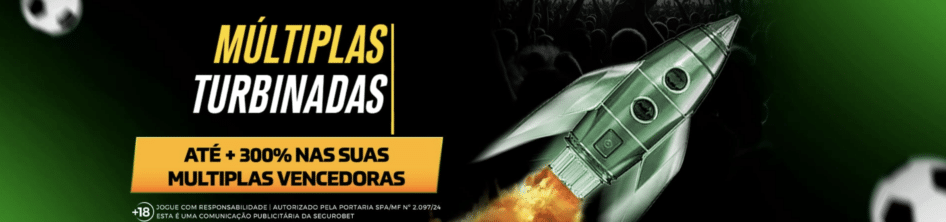 Ilustração do bônus Múltiplas Turbinadas da SeguroBet, que aumenta o lucro de apostas esportivas combinadas.