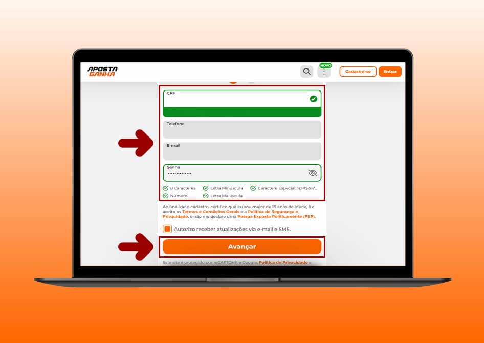 cadastro aposta ganha 3