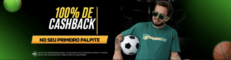Ícone da promoção de cashback 100% da SeguroBet, um bônus que devolve ao jogador parte do valor apostado.