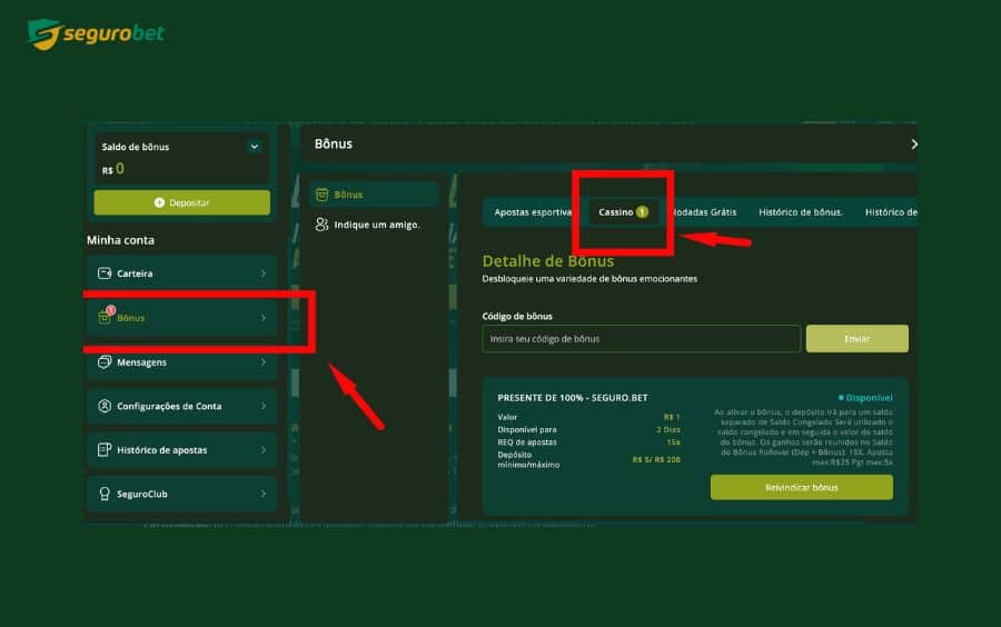 Como ativar o bonus 100% da Seguro Bet Brasil.