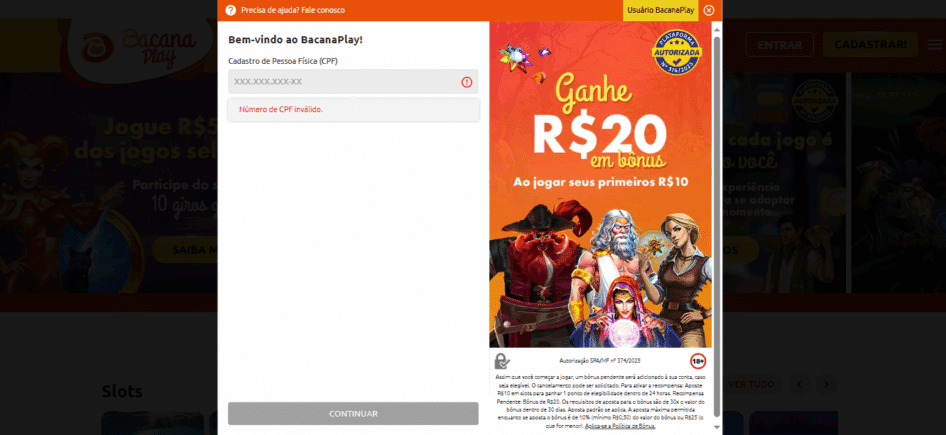 cadastro bacanaplay
