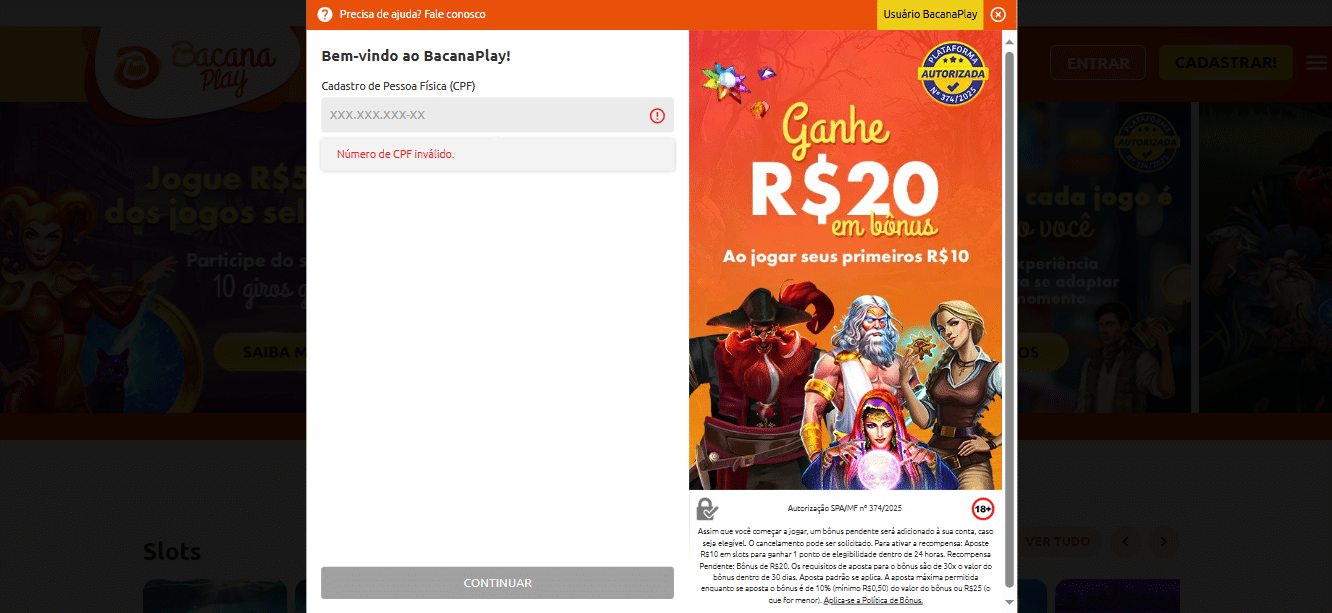 cadastro bacanaplay