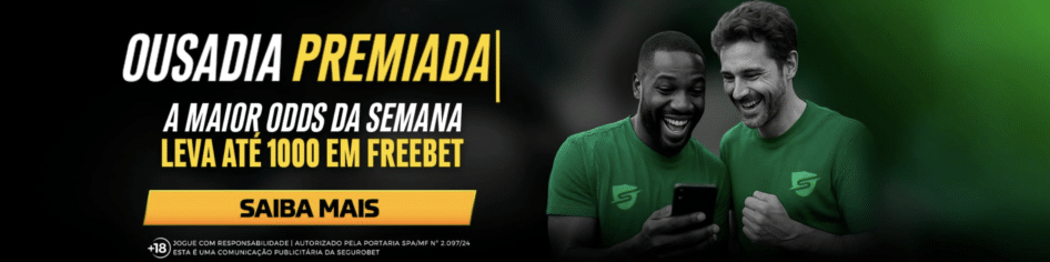 Banner da promoção Ousadia Premiada da SeguroBet, que oferece até R$ 1.000 em bônus para a aposta com a maior odd da semana.