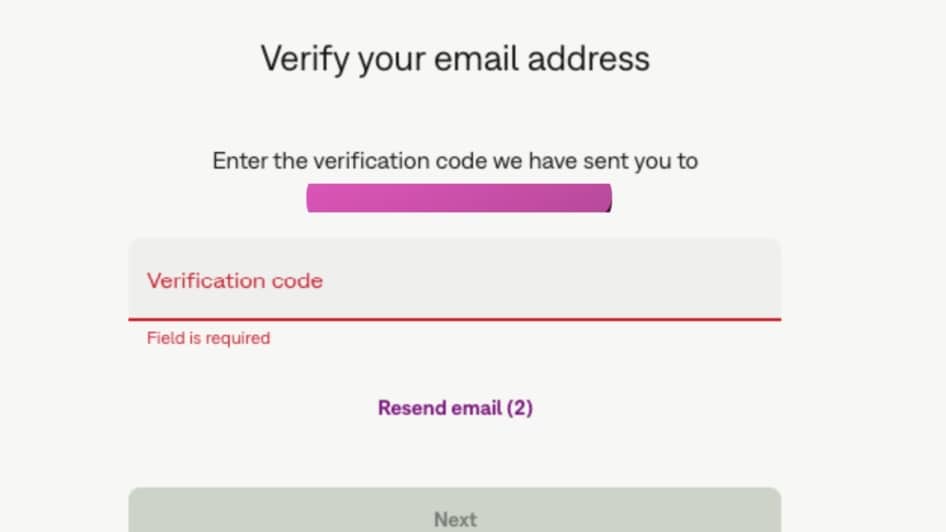 Tela de verificação de email