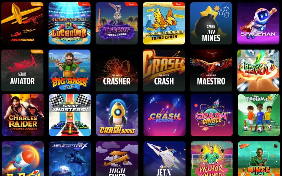 Galeria de Crash Games da F12.bet, mostrando a variedade de títulos como Aviator e Spaceman, um ponto avaliado em nossa Análise Completa da F12.bet.