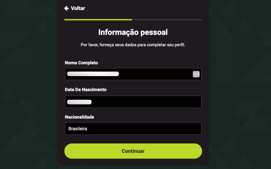 Tela de informações pessoais no cadastro da F12.bet, um dos pontos da Análise Completa da F12.