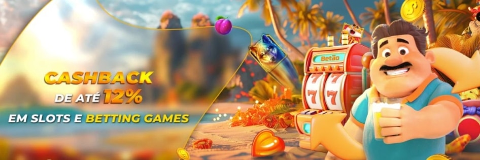 Banner da promoção de cashback diário da Betão Bet, anunciando até 12% de volta em dinheiro real para perdas em jogos de slots e crash.