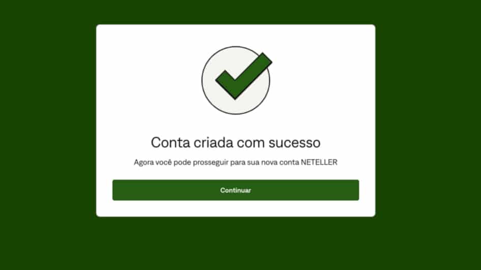 Conta Neteller criada com sucesso para depositar em cassinos online brasileiros