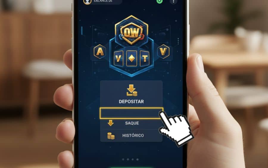 Primeiro passo para depositar em um cassino online: clicar no botão de depositar na área do caixa.