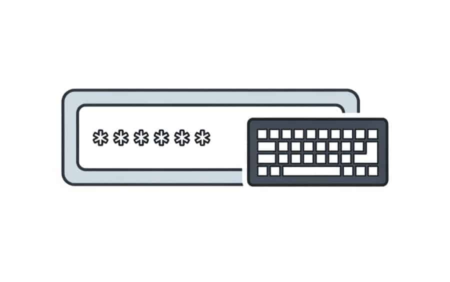 Ícone de um campo de formulário com asteriscos e um teclado, simbolizando a inserção segura do código de um cartão pré-pago em cassinos online