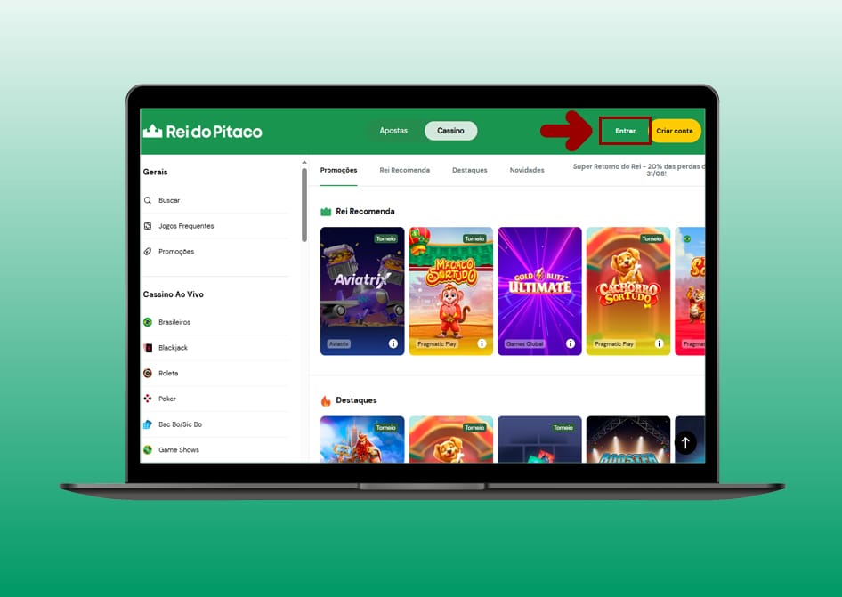 Como fazer login no Rei do Pitaco — Passo 1