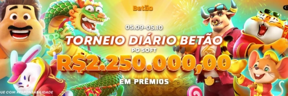Banner do Bônus Betão Bet para o torneio diário da PG Soft, com personagens de slots e o prêmio de R$ 2.250.000 em destaque.
