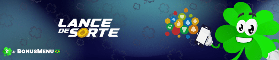 Banner de introdução do artigo sobre o Lance de Sorte App, com o logo Lance de Sorte e um mascote trevo usando o celular para apostas.