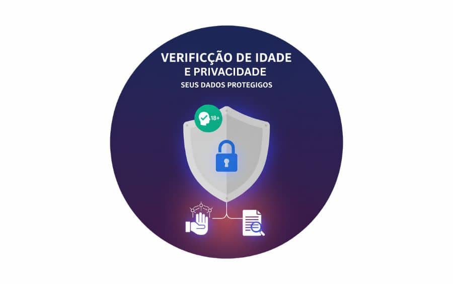 Ícone para Verificação de Idade e Privacidade, apresentando um escudo com o texto '+18' e um cadeado, simbolizando proteção de dados e restrição de acesso a menores.