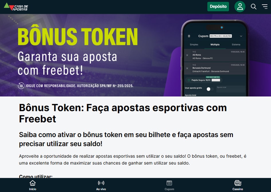 bônus token casa de apostas