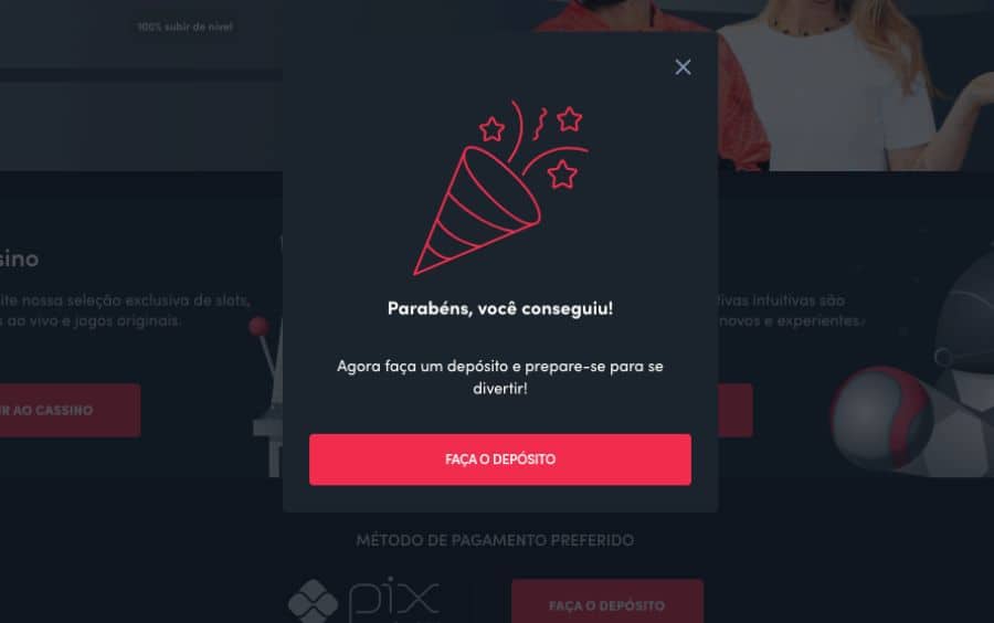 Passo 5 o tutorial de cadastro na Blaze, mostrando a tela de 'Parabéns, você conseguiu!' após a conclusão do cadastro.