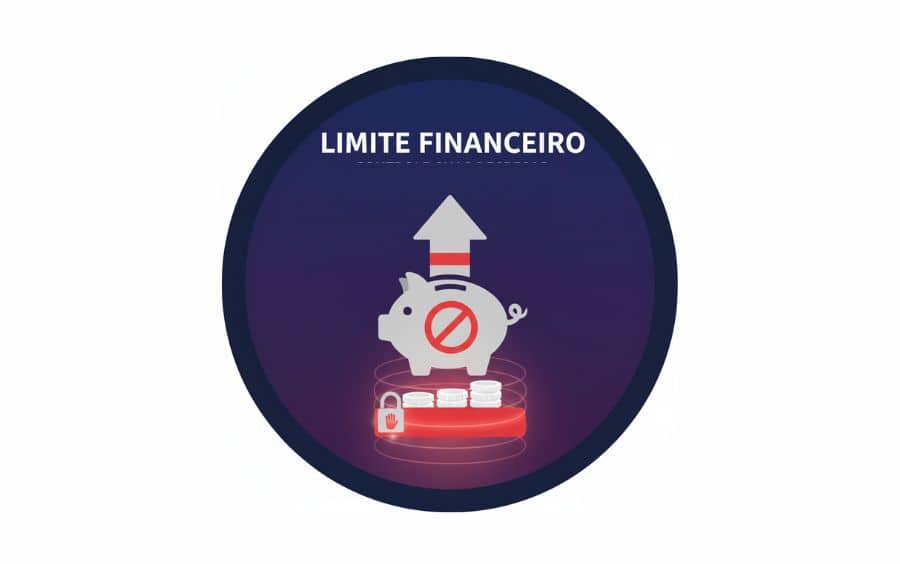 Ícone para o tema Limite Financeiro, com um símbolo de dinheiro (cifrão) e uma barra vermelha indicando um limite ou bloqueio, simbolizando o controle de gastos.