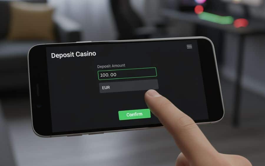 Usuário digitando o valor do depósito, como 'R$ 100,00', no campo apropriado na tela de pagamento do cassino online.