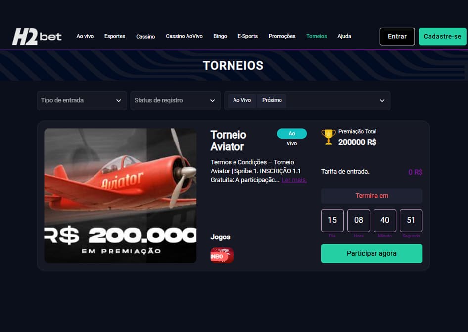 torneio aviator h2bet