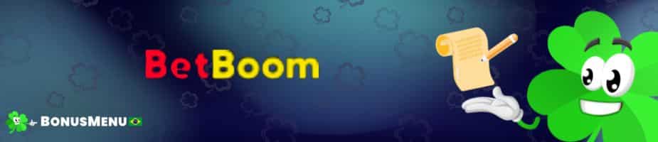 Banner da BetBoom com o logotipo e o mascote trevo, ilustrando o processo de cadastro BetBoom e destacando a parceria com BonusMenu Brasil.