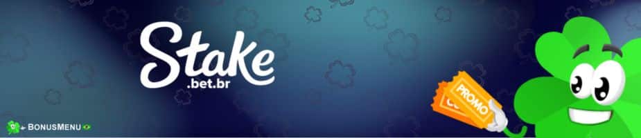 Banner promocional da Stake.bet.br com o logotipo e o trevo mascote segurando um ingresso "Promo", ilustrando as ofertas de Código Promocional Stake 2025.