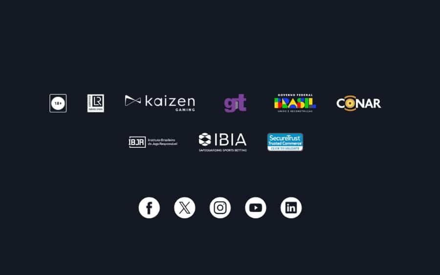 Rodapé do site exibindo os selos de licença do Governo Federal, certificação ISO e IBJR, confirmando que a Betano é confiável e segura para apostadores.