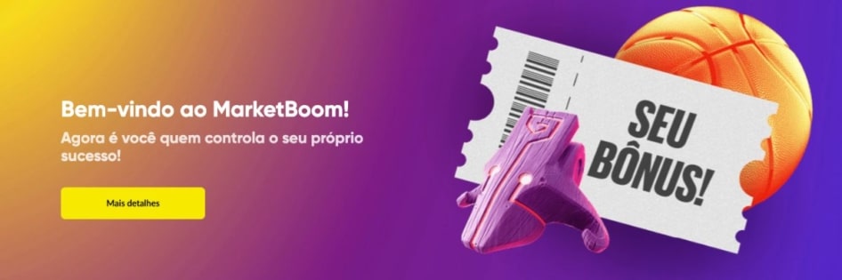 Ticket de aposta com o texto 'SEU BÔNUS!' sobre uma bola de basquete, simbolizando o MarketBoom ou a Oferta Especial para apostas esportivas.