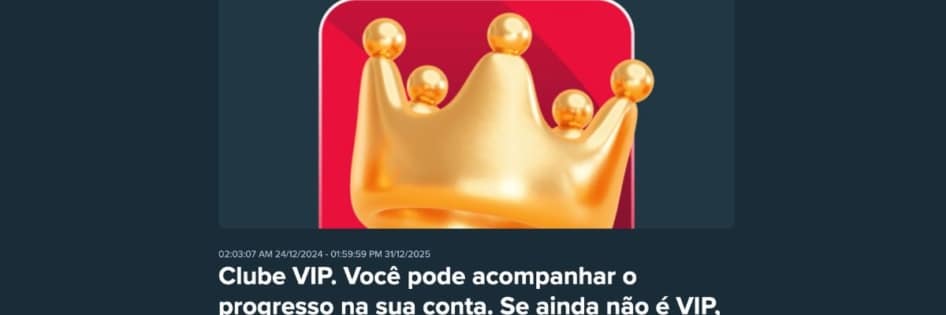 Banner da promoção "Clube VIP" da Stake, mostrando uma coroa dourada e o texto "Clube VIP. Você pode acompanhar o progresso na sua conta. Se ainda não é VIP."