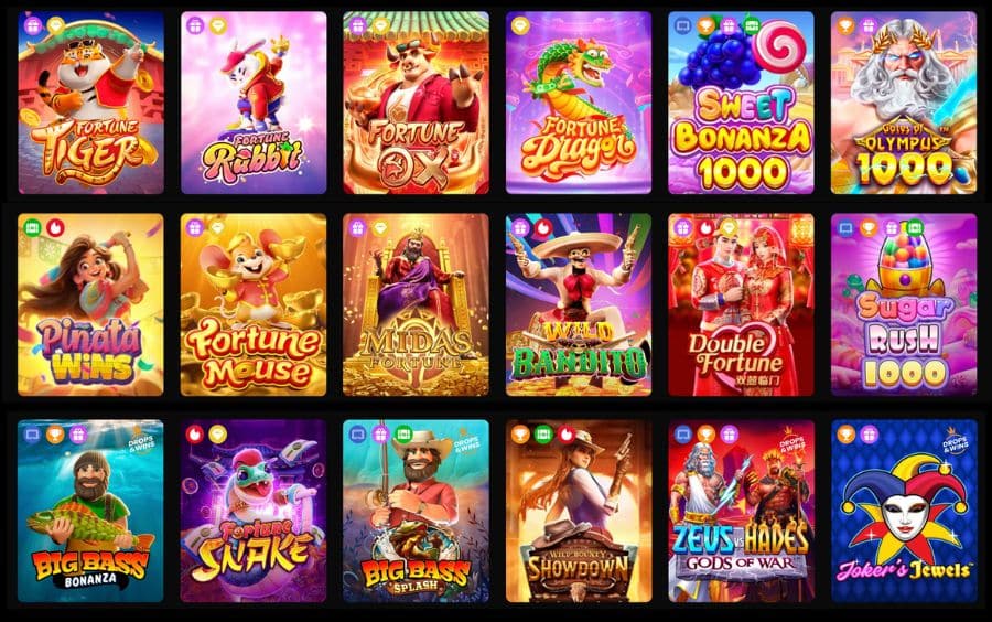 Seção de jogos favoritos e em alta no cassino Betboom, destacando slots populares como Fortune Tiger, Fortune Rabbit e Dino Drop.