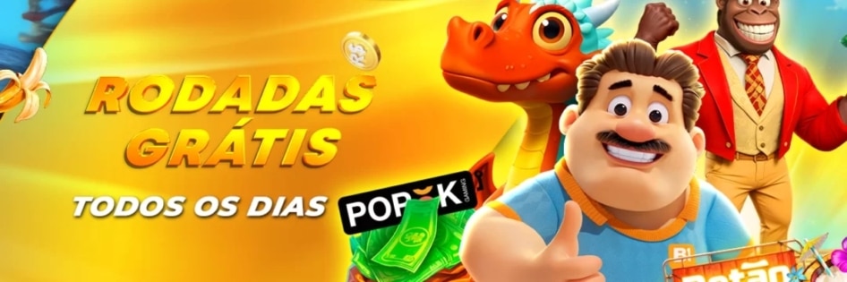 Banner colorido da promoção Rodadas Grátis Betão, com personagens de slots, notas de dinheiro e texto “rodadas grátis todos os dias”.