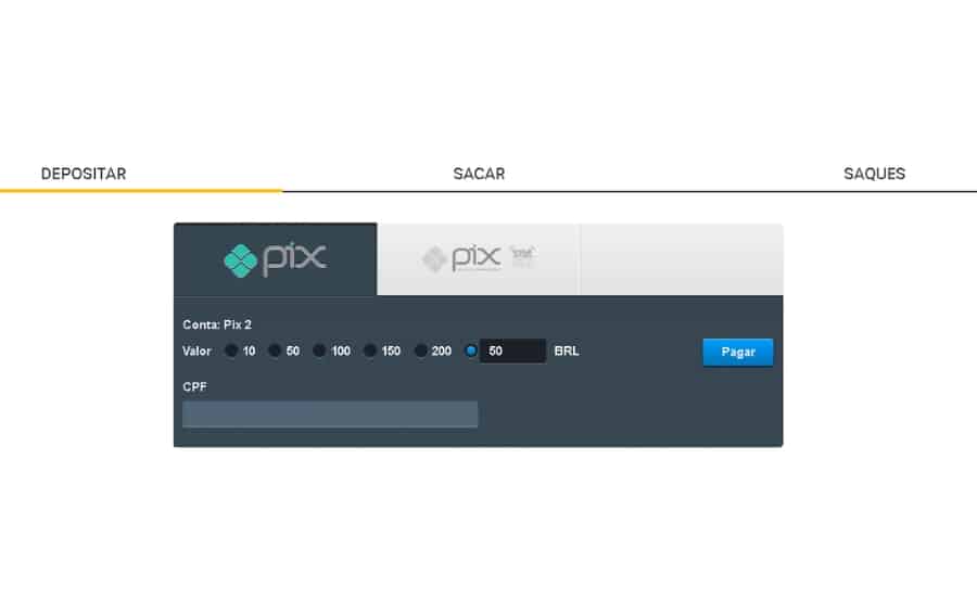 Tela de depósito via Pix no Brazino777