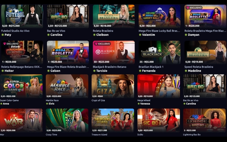 Lista oficial de jogos participantes do Cashback Betano nos termos da oferta, incluindo títulos como Roleta Brasileira, Crazy Time e diversas mesas de Blackjack da Playtech.