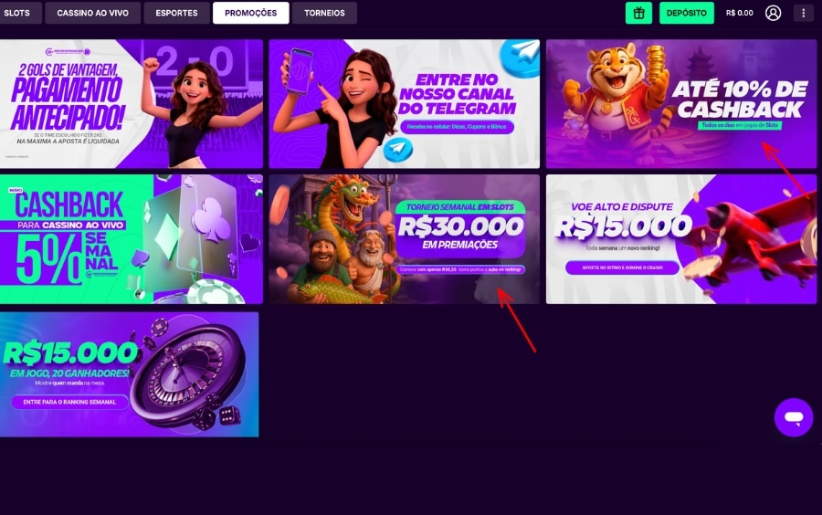 Página de Promoções da MaximaBet com os banners das ofertas (ex.: cashback em slots e torneios), pronta para clicar e ver as regras.