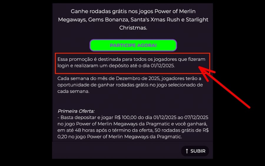 Texto da promoção Jogo da Semana na Luva.BET destacando que a oferta é válida para jogadores que fizeram login e depósito até 01/12/2025.
