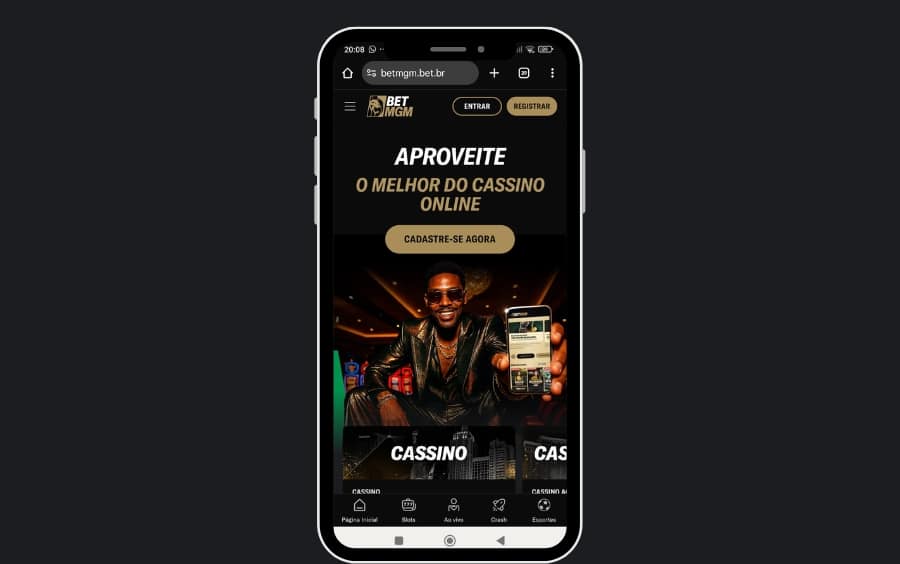 Página inicial do site oficial da BetMGM Brasil aberta no celular Android.