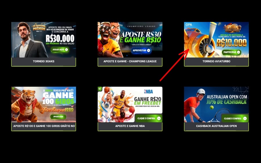 Torneio Aviaturbo F12Bet: card da promoção no menu de ofertas da F12.bet, com acesso para participar.
