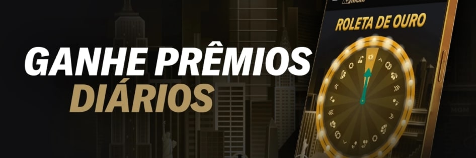 Banner da promoção Roleta de Ouro da BetMGM com prêmios diários e bônus no cassino e esportes