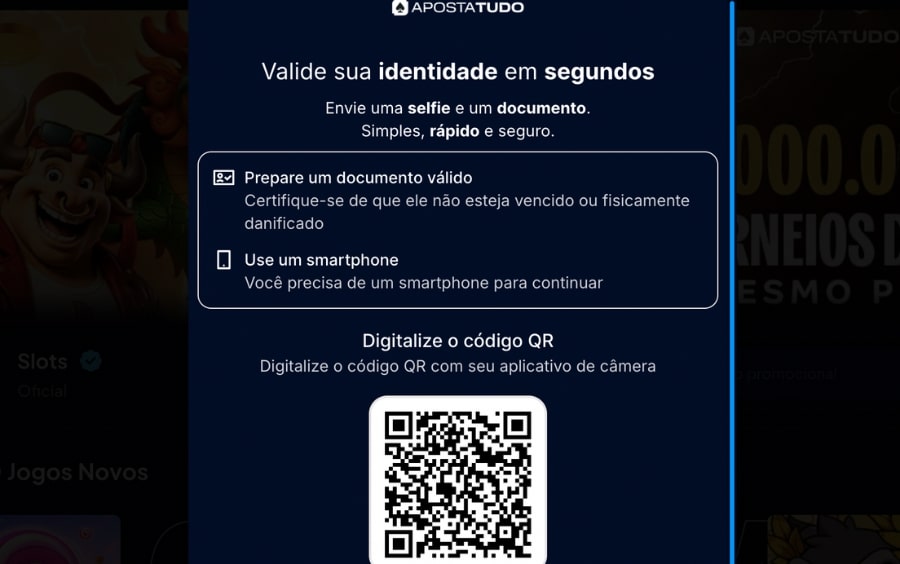 Inicie o Processo via Celular: Tela de verificação exibindo QR Code para abrir o fluxo do Legitimuz no smartphone.