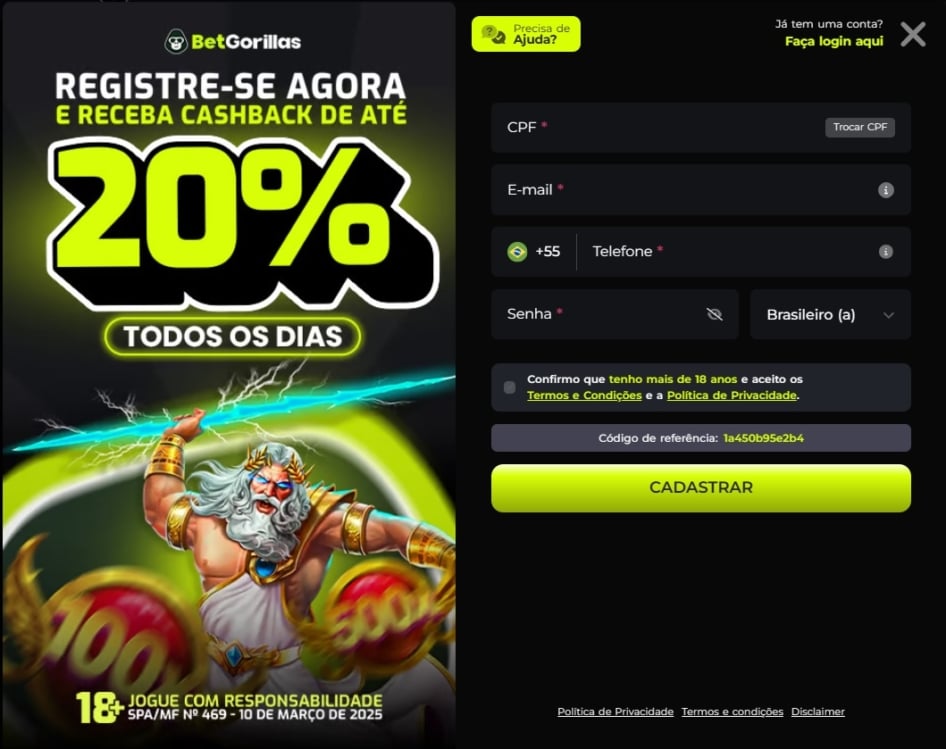 cashback-exclusivo-slots-bet-gorillas-reividicar