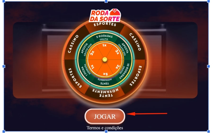 Tela da roleta da promoção Roda da Sorte Betano com botão Jogar para iniciar o giro.