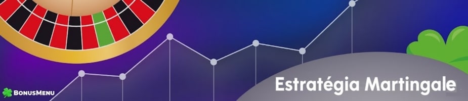 Banner da estratégia Martingale com roleta, gráfico de progressão e título em destaque