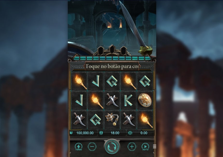 Tela do slot Medusa 2 com tema mitológico, símbolos de armas, escudo e ambientação sombria