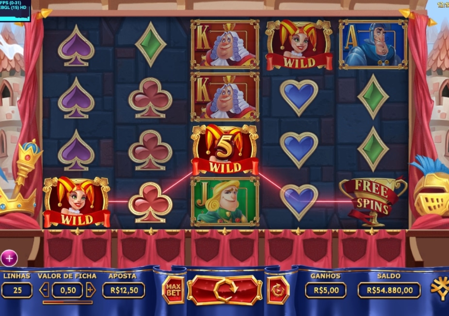 Slot The Royal Family com símbolos WILD e vitória ativa.
