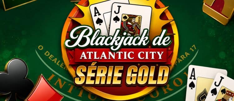 Mesa de Atlantic City Blackjack com cartas de Ás e Valete em interface de cassino online.