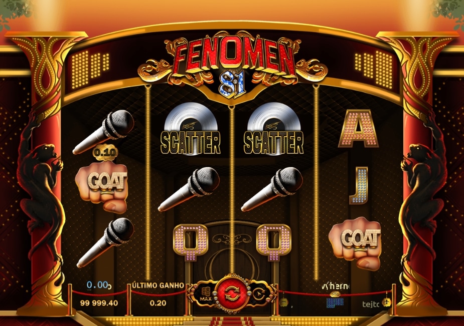 Slot Fenomen 81 com microfones, símbolos Scatter e tema de show.