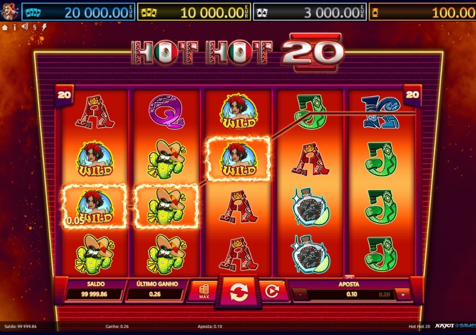 Slot Hot Hot 20 com símbolos coloridos, WILDs e ganho nos rolos