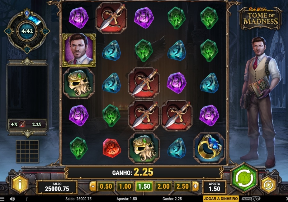 Slot Tome of Madness com cristais, símbolos ocultistas e ganho nos rolos.