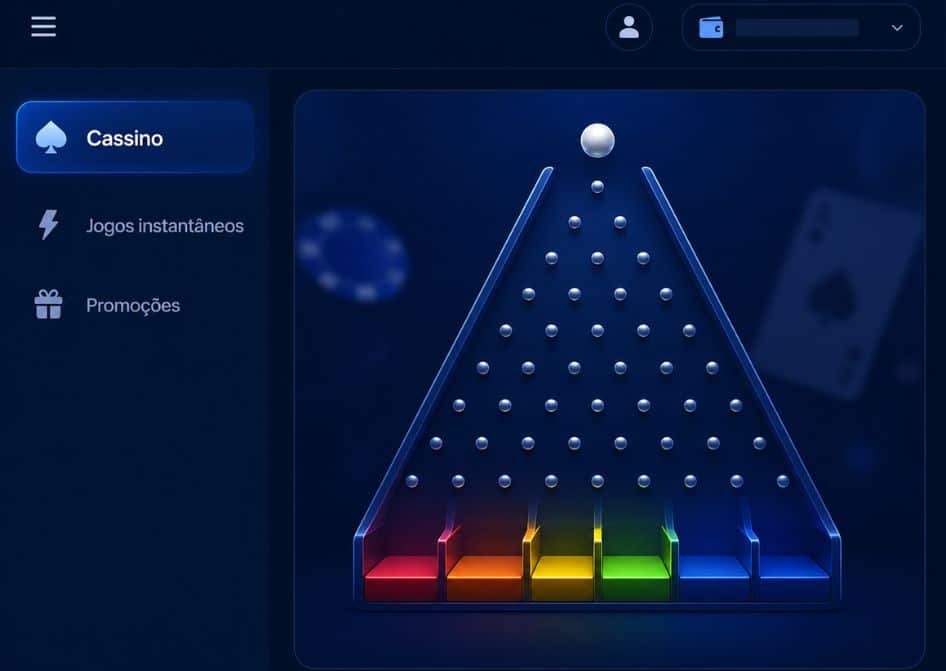 Menu de cassino online com a seção Cassino destacada para acessar jogos como Plinko.