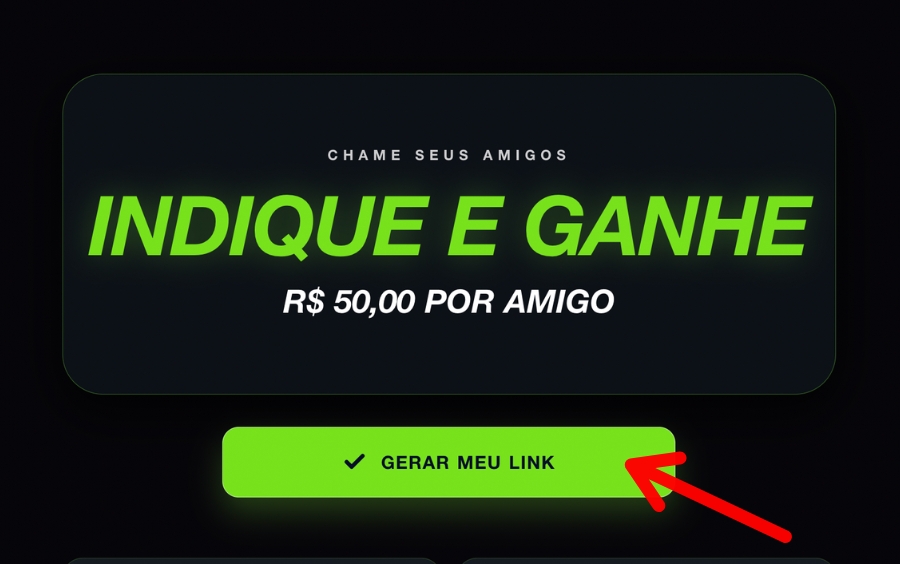 Página do Indique e Ganhe F12bet mostrando o botão Gerar meu link para convidar amigos e receber recompensa por indicação.